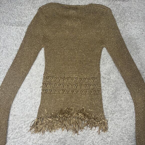 Vintage Keyhole Gold Metallic Fringe Bell Sleeve Knit Y2K Sz L Sweater Festival - Picture 5 of 5